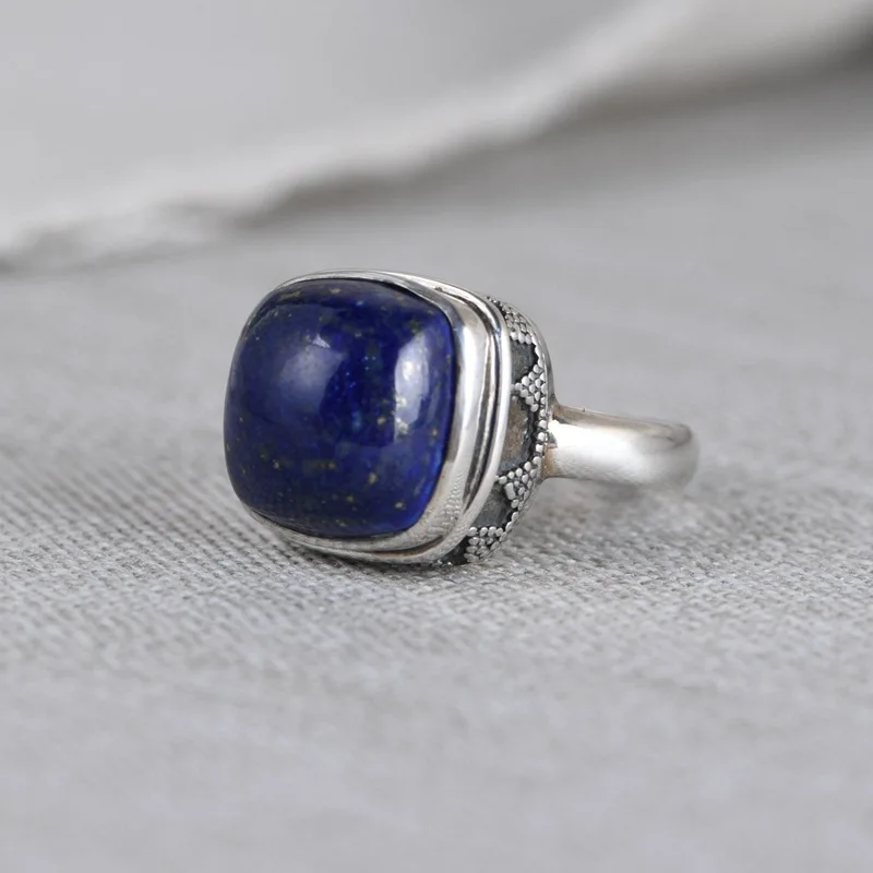 FNJ 925 Silver Lapis Lazuli Krúžok pre Ženy Šperky 100% Originálne Čisto S925 Strieborná Libra Krúžky Námestie