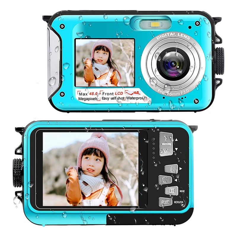 Digitálny Fotoaparát Podvodné Kamery s rozlíšením Full HD, 2.7 K 48MP videorekordér Fotoaparát Selfie Dual Obrazovky 10 FT 16X Digitálny Zoom