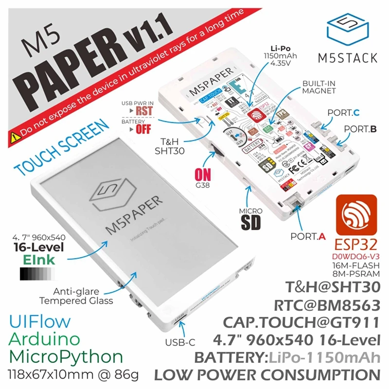 M5Stack M5 Papier V1.1 ESP32 Development Kit mit 4,7