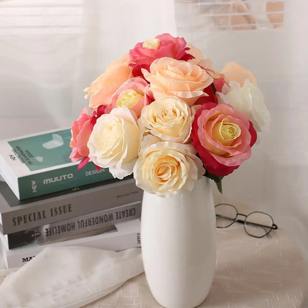 Umelý Kvet Realisticky Ohnuté Voľne Faux Hodvábu Kvetov Simulácia Ruže Kytice Jemná Textúra Dekor Rastlín pre Domáce