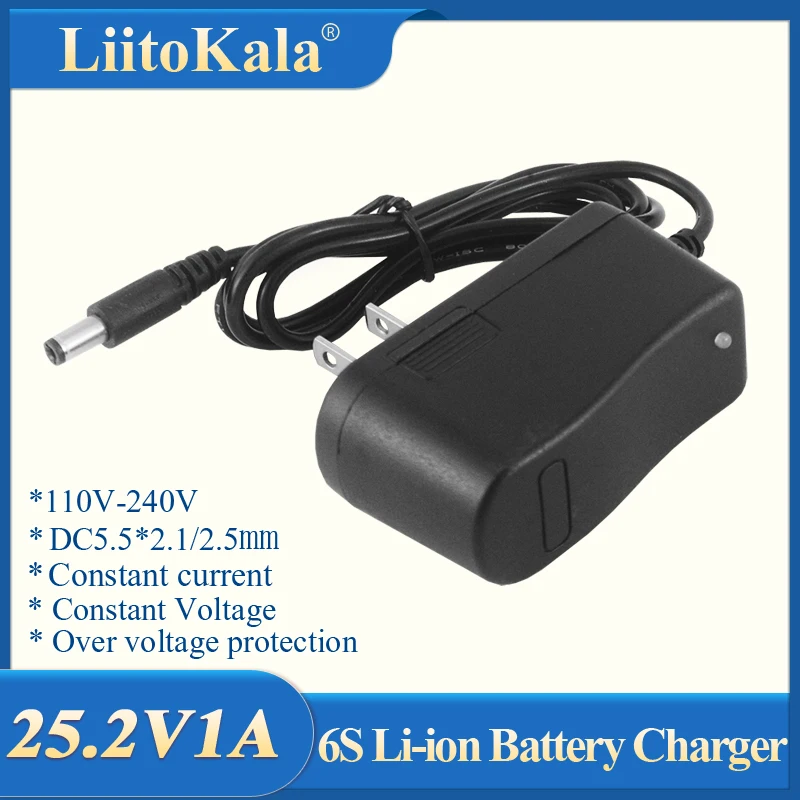 LiitoKala 25.2 V 1A 6 Série 18650 Li Batéria, Nabíjačka 24V 1000mAh Polymer li-ion batérie, nabíjačky DC 5.5*2.1 mm