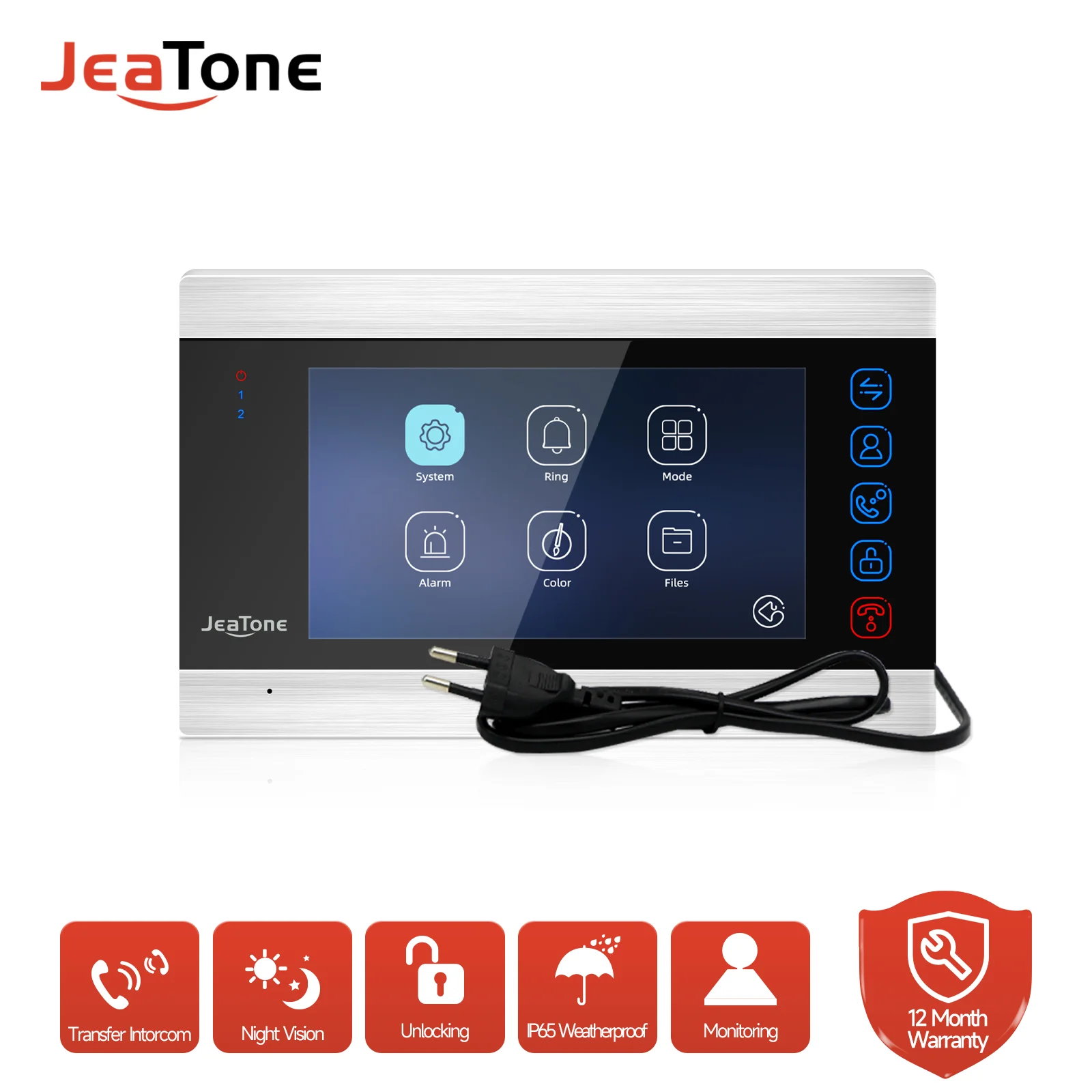 JeaTone 7 Palcový Vnútorný Monitor Jedno Video Dvere, Telefón, Zvonček Intercom Systém Nahrávania Videa, Foto, Pričom Striebro Montáž Na Stenu