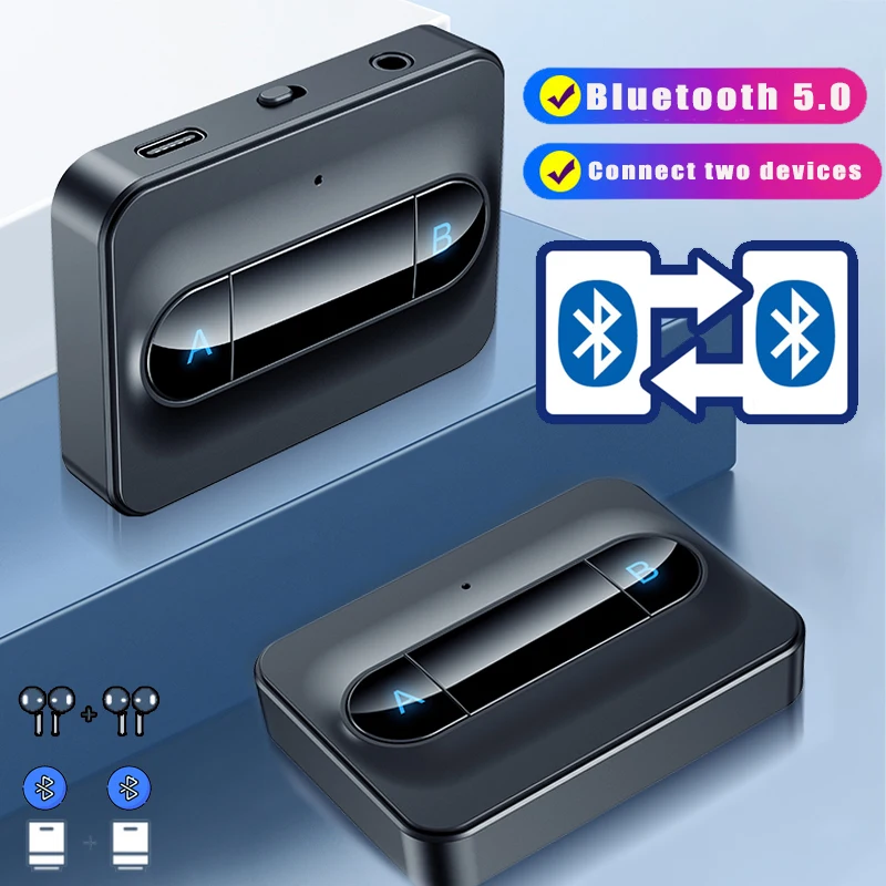Bluetooth 5.0 Audio Prijímač, Vysielač 3.5 MM AUX Jack Music Bezdrôtových Adaptérov Pripojenie Dvoch Zariadení Podporu Typ-C Nabíjania
