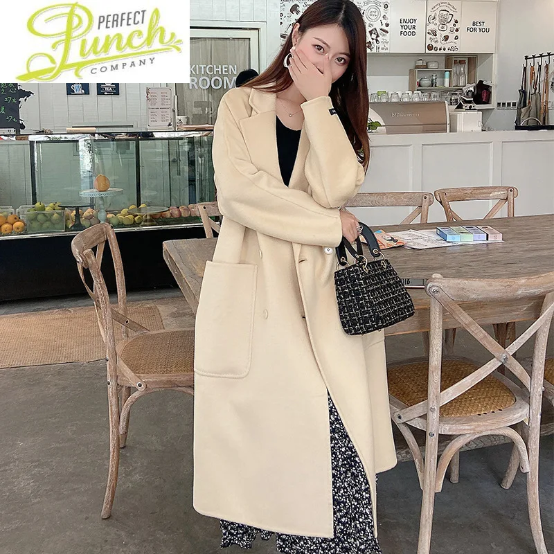 Vlna 100% Zimné Jeseň kórejský Kabát Femlae Dlhé dámske Kabáty Outwear Módne Oblečenie Manteau Femme Hiver 2021 Nové WPY1310