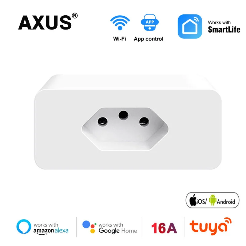 AXUS Tuya WiFi Smart Plug Smart Zásuvka 16A Inteligentný Život APP Zásuvky So Napájania, Monitor Funguje Pre Alexa Domovská stránka Google Brazília Norma