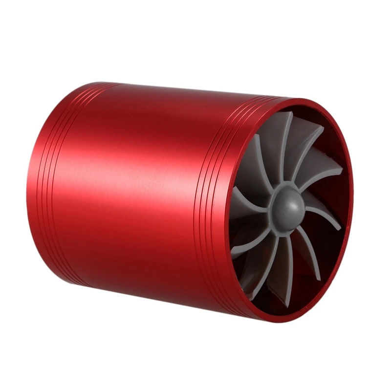 2X Dvojité Turbína Turbodúchadlo Vzduchu plynné Palivo Šetrič Ventilátor Na Auto (Červená)