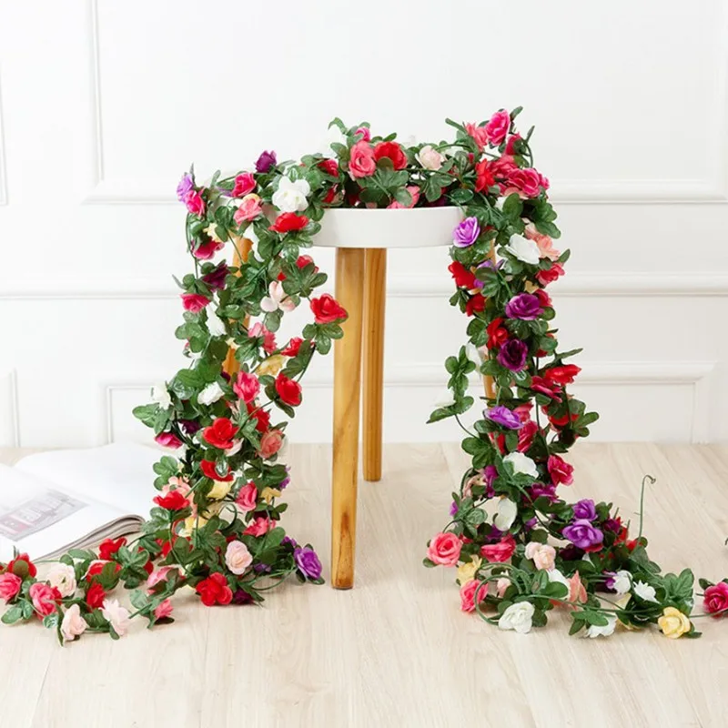 250 cm Umelého Hodvábu Rose Viniča Ratan String Visí Kvety pre Dekorácie Falošné Rastliny Listy Garland Domov Svadobná Výzdoba