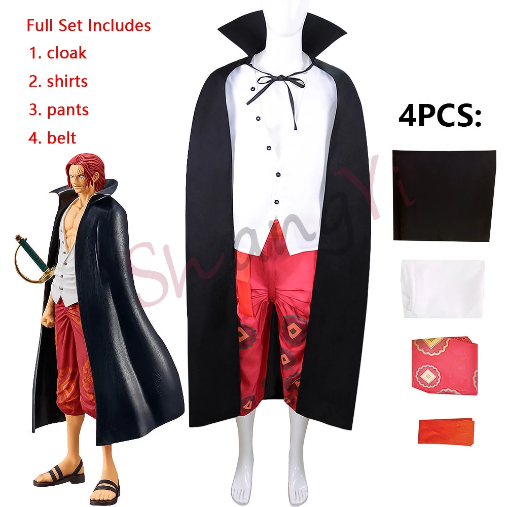 Film Shanks Anime Cosplay Jeden Kus Flim Červená Shanks Cosplay Kostým Plášť Tričko, Nohavice Pás Nastaviť Žena Muž Halloween Oblečenie
