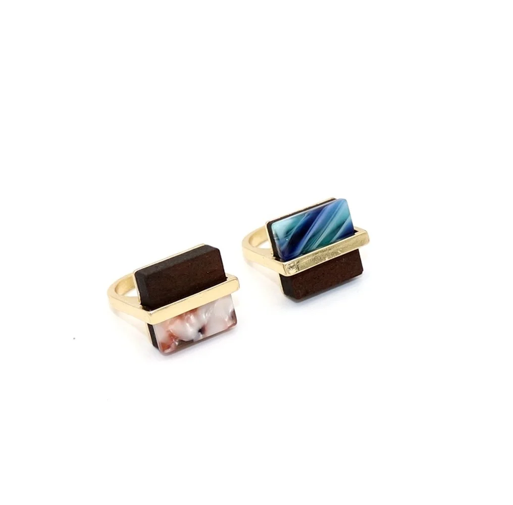 Sqaure Kyseline Octovej Akryl & Drevo Krúžky Módne Vnútorné Dia 1.7 cm Zlatá Farba Brincos Pendientes Šperky pre Ženy