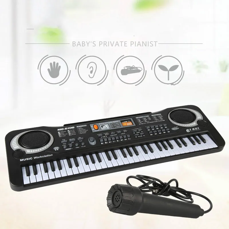 Detské súkromné electroanic klavír s mikrofónom klavír multi-function 61 klávesov baby studio hudby hračka