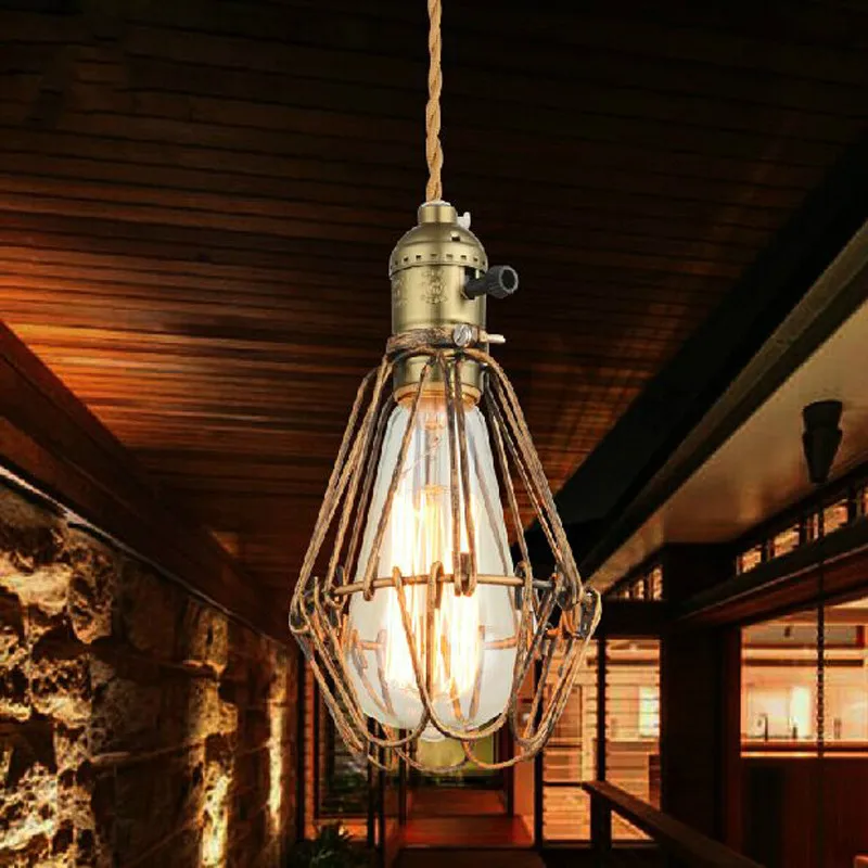Art Deco Vintage Priemyselné Starožitné Kovové Klietky Prívesok Light Factory Drôtu Oceľ Tienidlo Lampy
