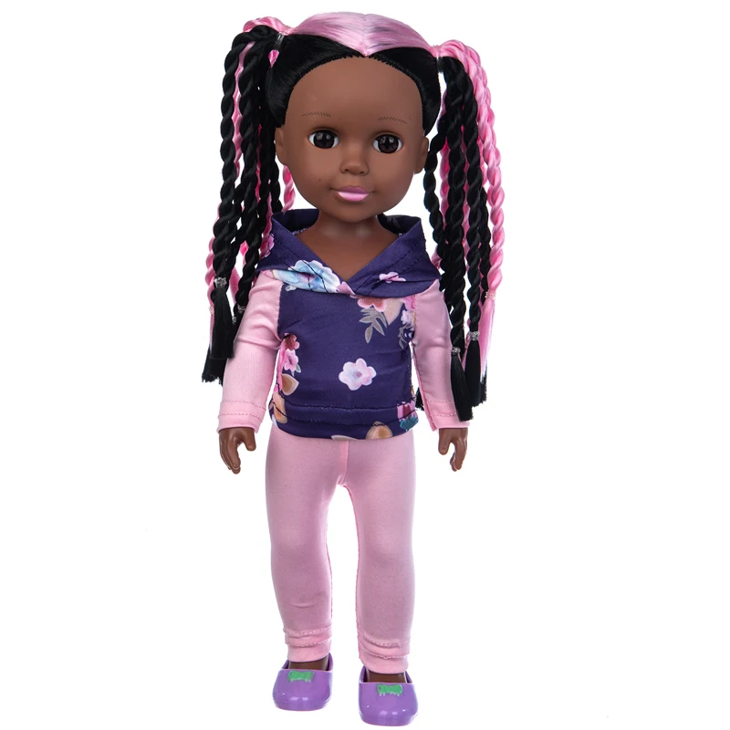 Nové 14inch Reborn Baby Doll Silicne Ružovej Stuhy Príliv Dieťa 35 Cm Rovné Vlasy Čiernej Kože American Girl Dress Up Bábiky Hračky