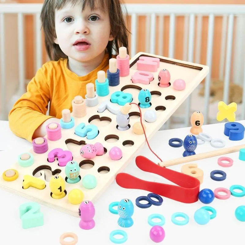 Deti Montessori Vzdelávacích Puzzle Dosky Drevené Matematika Hračky Počítať Počet Rybárske Klip Korálky Tvar Poznanie Zápas Detí, Hračky