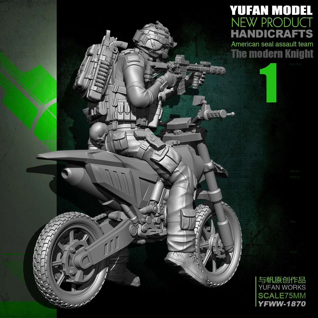 Yufan Model 75mm 1/24 Model Auta Motocykel Živice Vojak YFWW-1870