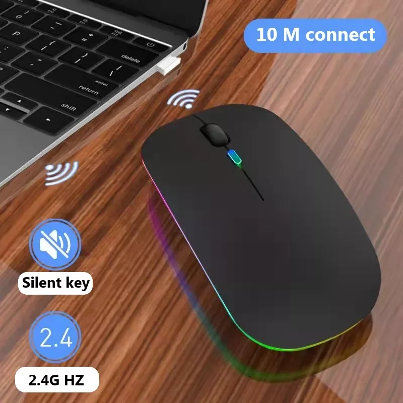 Doprava zadarmo Myš Bluetooth RGB Dobíjacia Myš Bezdrôtová Počítač Tichý Mause LED Podsvietený Ergonomic Gaming Mouse Na Lapto