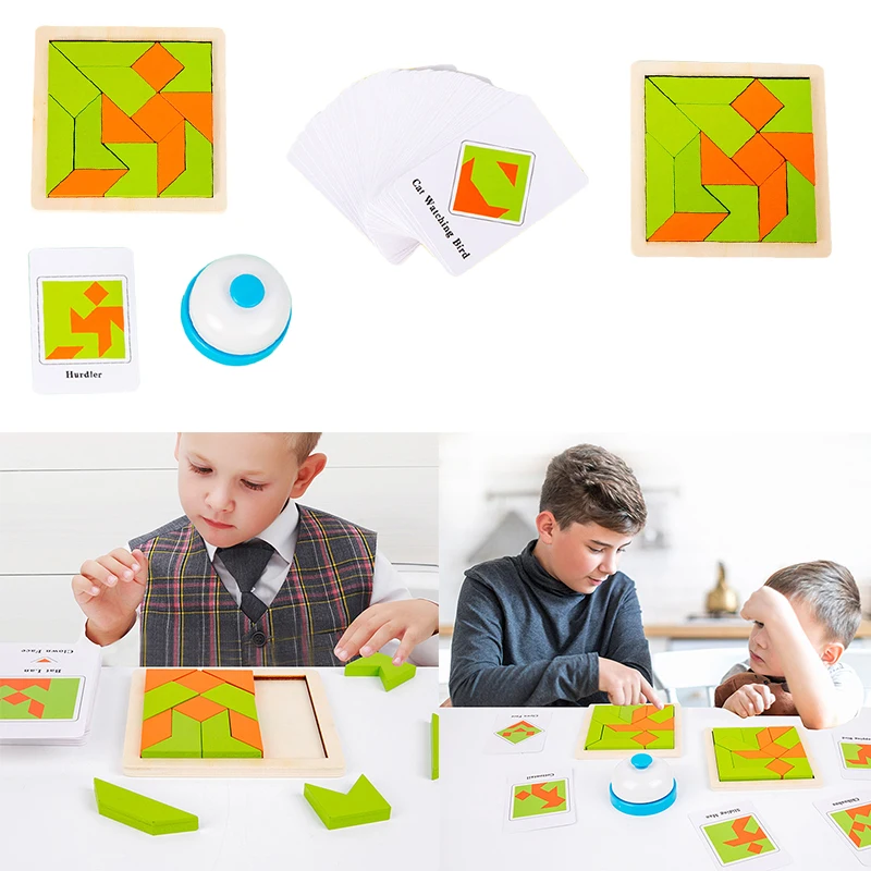 Drevené Kreatívne Modelovanie Tangram Bitka Dvoch-osoba Myslenie Školenia Hra Raného Vzdelávania Zábavné Učenie pre 3-6 Rokov Chlapci Dievčatá