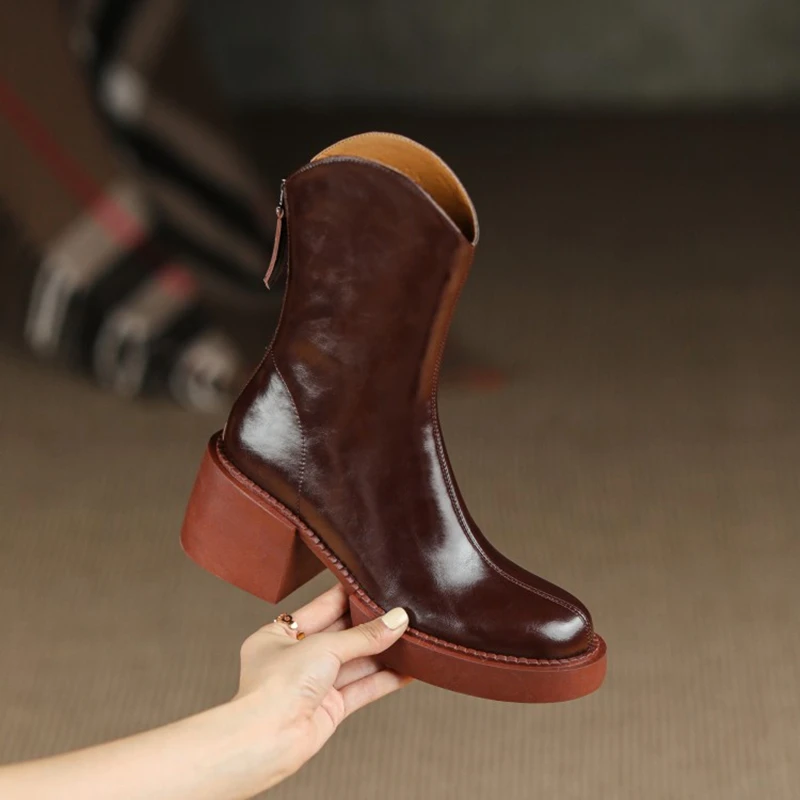 Nové Patria Topánky Ženy Pravej Kože Platformu Obuvi 2021 Módne Ženy Topánky Kolo Prst Robustné Topánky Ženy Pevné Čierne Dámske Topánky