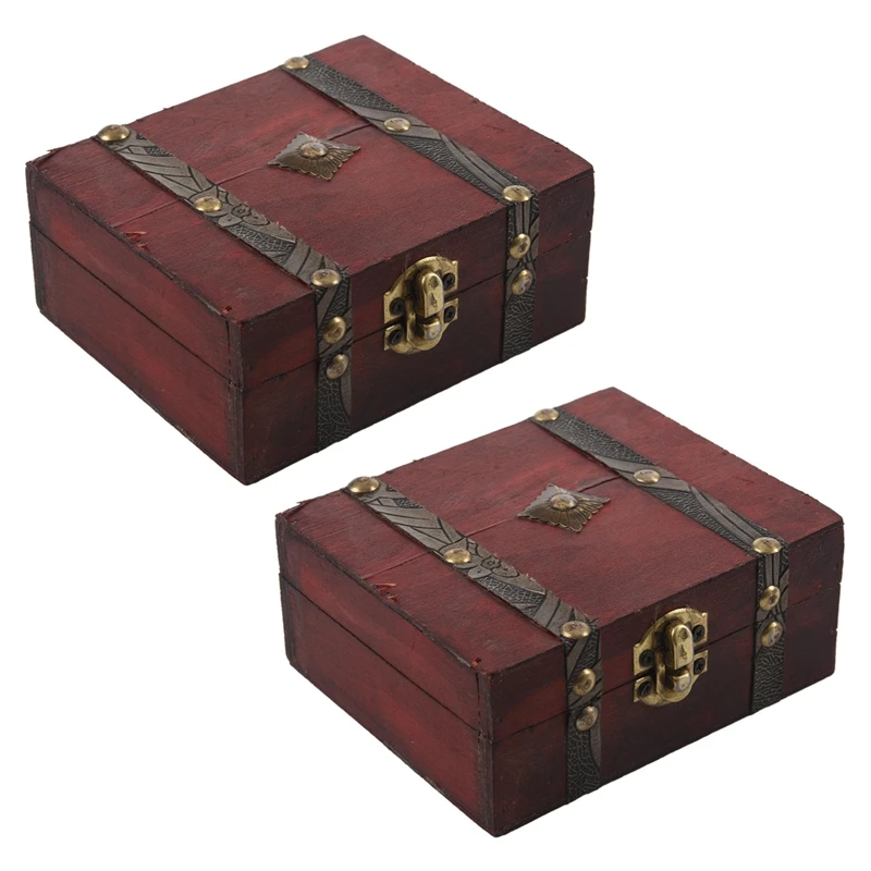 2X Drevené Vintage Zámok s Pokladom, Šperky Úložný Box Prípade Organizér Krúžok Darček