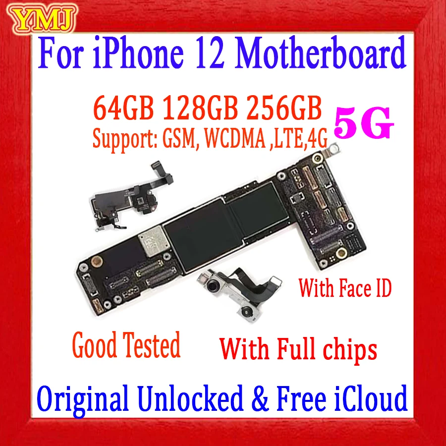 100% Originálne Podporu aktualizácia Pre iPhone 12 Doske S/Č Tvár ID Plný Čipy Dobré Testované Zadarmo icloud Logic Board 64GB/128GB