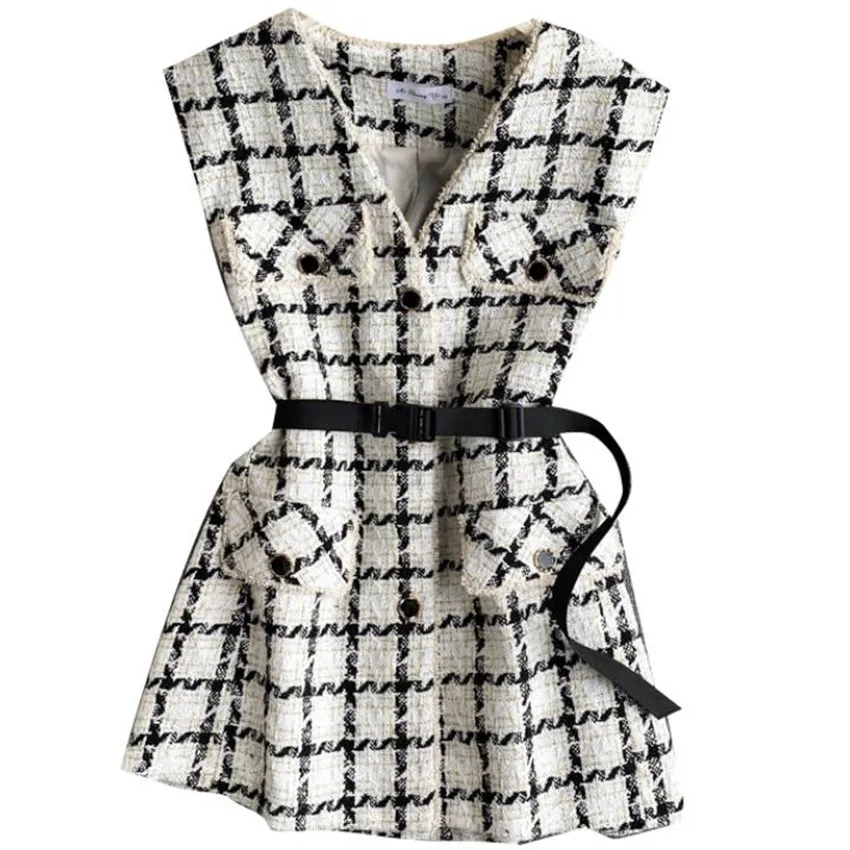 vintage malé vôňa tweed vesta ženy tvaru koberčeky singel svojim vesta s pásikom