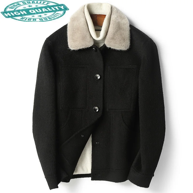 bunda Zimná mužov oblečenie reálne vlny kabát muž ležérne oblečenie obojstranné 100% noriek kožušiny golier chaqueta hombre LXR510