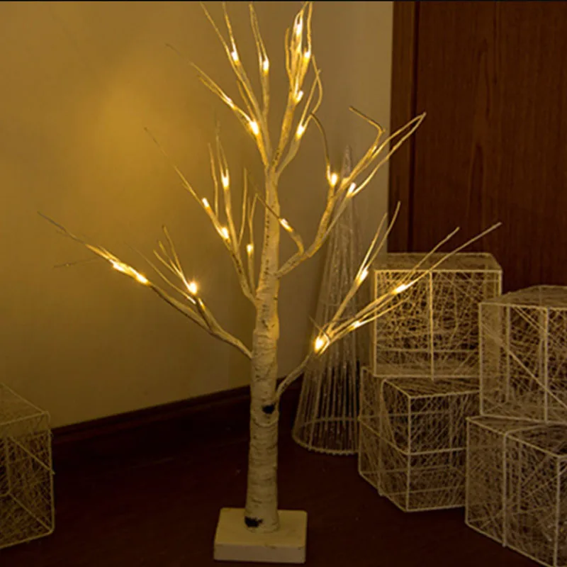 60 cm LED Batérie Prevádzkované Biela Breza Strom nočné Svetlo Tabuľka Svetlo Vianočné Svadobné Spálne Dekoratívne Konáre Stromov Lampy