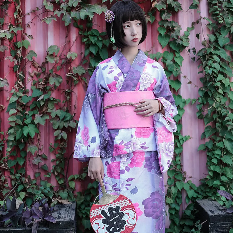 2018 Japonsko Tradičné Bavlna Kimono s Obi Japonsko Kvet Župany Ženy Yukata Sleepwear Vaňa Župan A52201