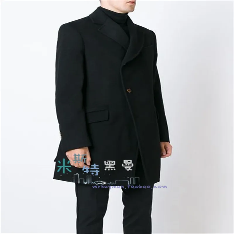 Kórejská verzia tvar-radenie asymetrické vlnené kabát klope vlny strednej dĺžky sako S-6xl!Veľké metrov pánske oblečenie
