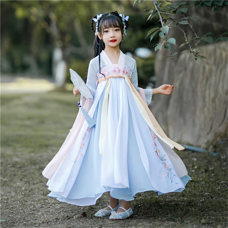 Dievča Modré Výšivky Hanfu Šaty Deti Čínsky Štýl Tang Fotografie Cosplay Tradičné Rozprávkové Dievčatá Kostým Oblečenie