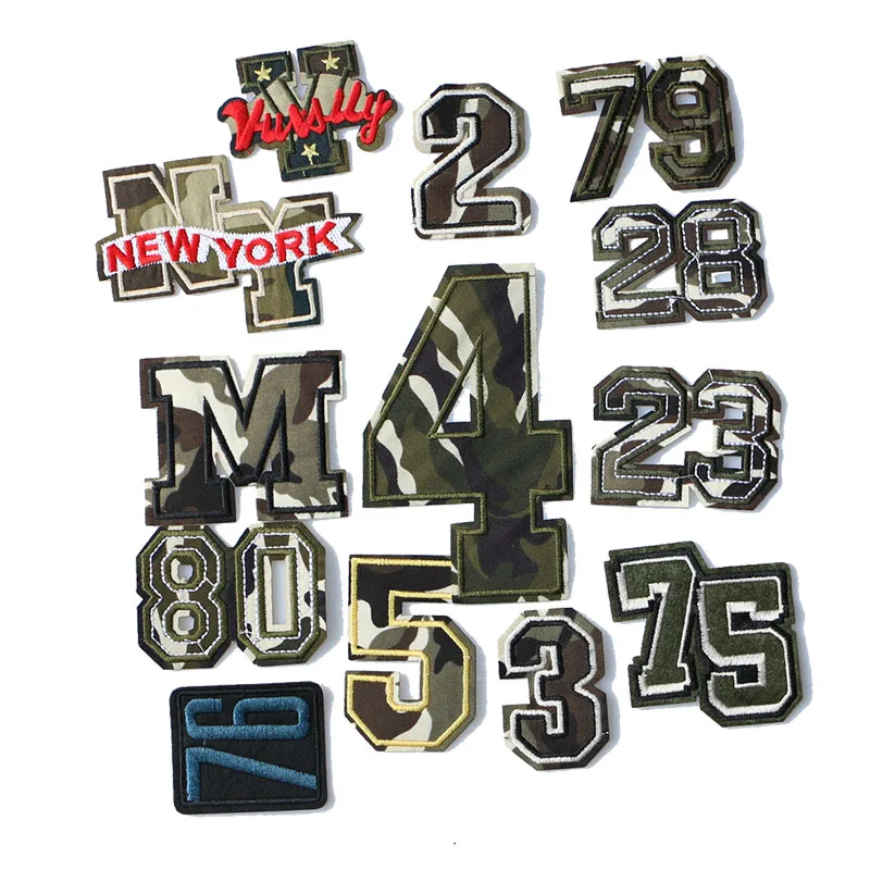Kamufláž čísla a písmená ikonu Vyšívané Žehlička na Patche pre Oblečenie DIY Pruhy Oblečenie Patchwork Nálepky Vlastné Odznaky