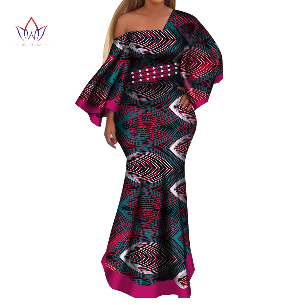 Nové africké šaty pre ženy bazin riche štýl femme afriky oblečenie pôvabná dáma tlač vosk plus veľkosť party šaty WY4044