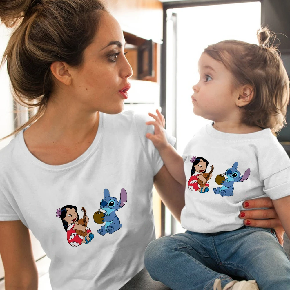 Lilo & Stitch Vytlačené Baby Romper Otec, Syn, Dcéra T-shirts Cartoon Steh Top Bežné Pár Krátky Rukáv Chlapec Dievča Oblečenie
