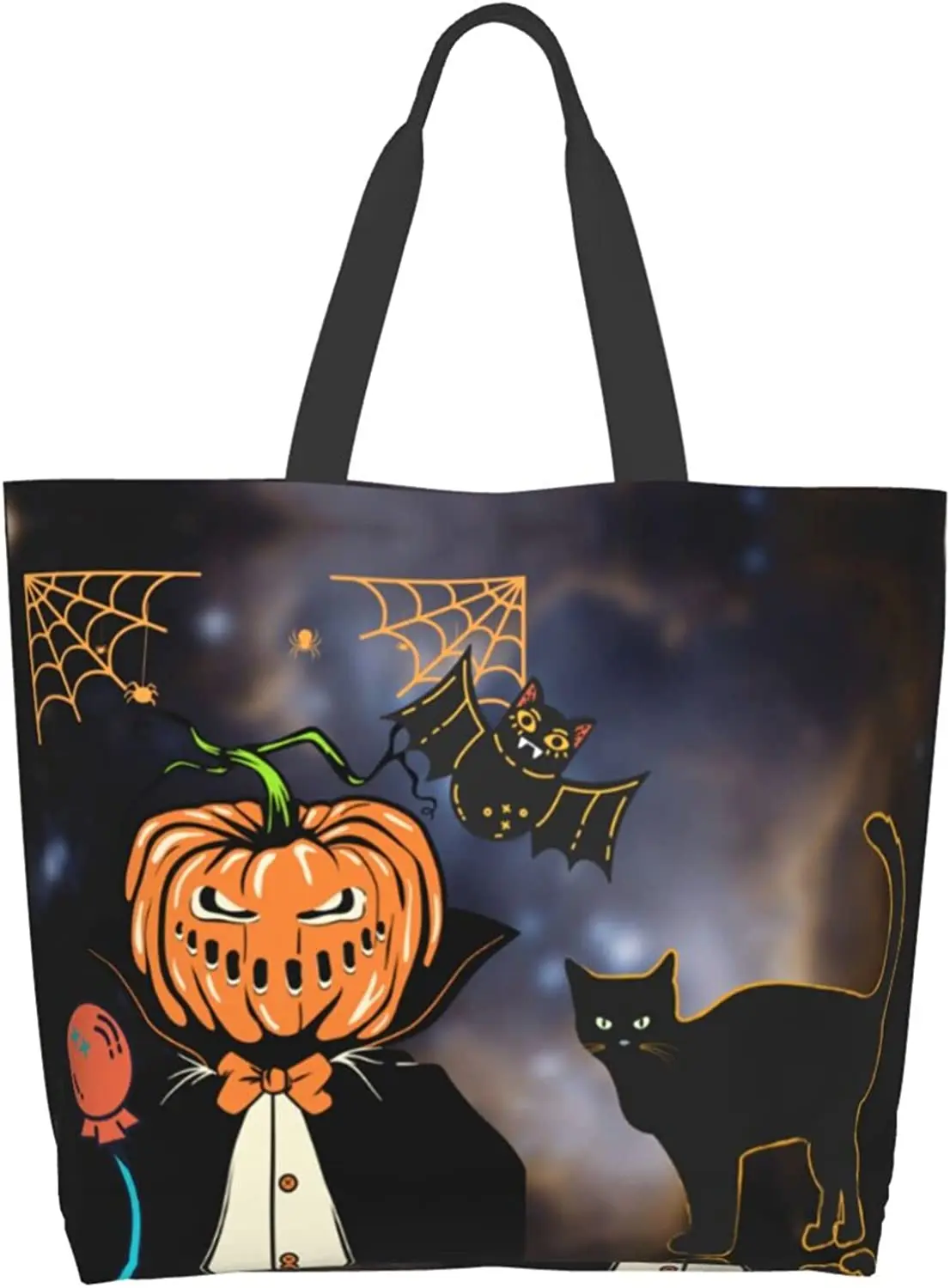 Halloween Mačka Veľké Tote Taška pre Ženy Opakovane s potravinami Skladacie Tašky Taška cez Rameno